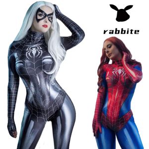 Rabbite Marvel Spiderman Women Cosplay Black widow Bodysuit Tight Milk shreds Suit Halloween Party