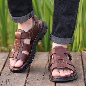 Genuine Leather Mens Sandals For Men Casual Leather Summer Beach Sandals For Men Half Slippers For Men 39-44