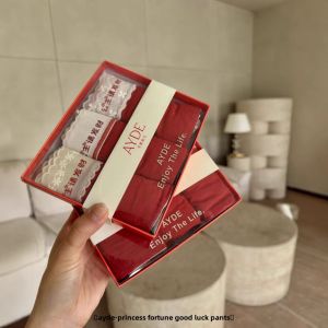 Princess Luck Red Modal Cotton Triangle Underwear Womens High Waist Briefs Breathable Comfortable Innerwear for Wedding Celebration