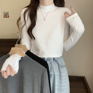 Spring Autumn Winter Womens Slim Fit Long Sleeve T-Shirt Half High Collar Thin Base Shirt Inner Wear Commute Style Classic Pattern