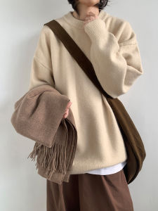 Loose Fit round Neck Knitwear Mens Winter New Style Japanese INS Retro Lazy Casual Versatile Base Layer Sweater Pure Color