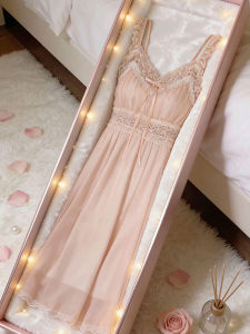 V.C.I | Princess Style Lace Trimmed Mesh Nightdress Summer New Style Bowknot Home Wear