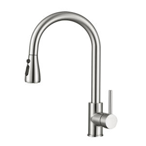 AZOS | Brass Gray Pull Down Flexible Kitchen Faucet Cold Hot