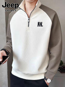 Jeep Spirit Mens Zip-Up Hoodie Long Sleeve Stand Collar Casual Print High End Leisure T-Shirt for Autumn Winter Streetwear