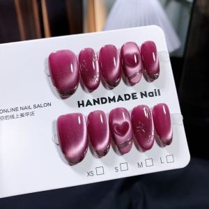 Handmade High Quality Short Wearable Nail Art Butterfly Knot Design Love Cat Eye Hand Painted False Nails Gentle Color Series