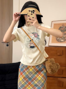 Spring Printed Bear Lace Trim Cartoon Slimming Drawstring Sweet Short Sleeve Design Japanese Style Cute Gentle Womens T-shirt