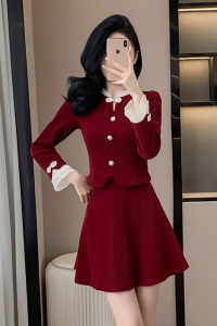 Elegant Red Chinese Cheongsam Suit Set for Engagement And Wedding Important Occasions Beautiful Two-Piece Cotton Fashionable Womens Outfit