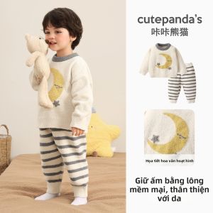 CUTEPANDAS | Bộ Quần Áo Lông Cừu Hình Gấu Trúc Đáng Yêu cho Bé Trai