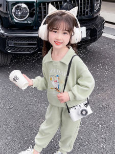 Spring Cartoon Kids Outfit Cotton Polyester Two-Piece Set Girls Sportswear Casual Outdoor Ensemble for Ages 18-72 Months