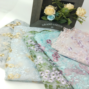 Colorful 3D Embroidered Flowers Soft Water Soluble Lace Fabric