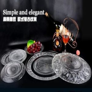 Glass Fruit Plate round Tea Tray Dim Sum Dish Snack Plate Salad Dish KTV Bar Only Plate High-End Plate