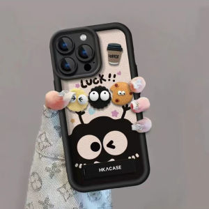 Silicone Protective Phone Case for Redmi Note14Pro K70 Supreme Version with Coffee Coal Ball Expression Doll Anti-Fall Stand