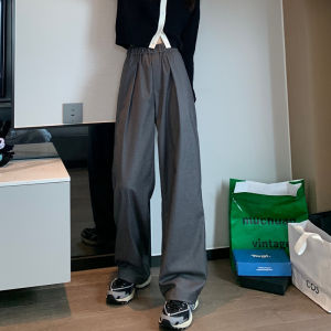 Gray Draped Suit Pants Womens Loose Straight Leg High Waist Wide Leg Pants Spring Summer Comfortable Lazy Style Trousers