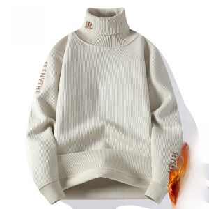 ROMON | Lormen Mens Knitted Sweater Winter New Style Fleece Lined Thick Warm High Collar Base Layer Shirt Inner Wear Casual Top