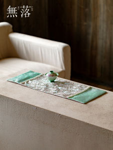 Đệm Bàn Trà Hai Mặt Cao Cấp Phong Cách Trung Hoa Mới Viền Ngọc Trai Giá Đỡ Bàn Trà Phụ Kiện Đạo Cụ Trà Chất Liệu Cotton