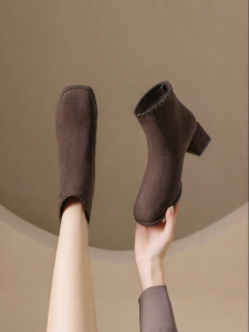 Josiny | Square Toe High Heel Ankle Boots for Leg Slimming