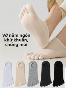 JINGCHI | Tất thuyền mỏng màu trơn thấm hút mồ hôi chống mùi cho nam Tất ống ngắn vô hình năm ngón bằng cotton thoáng khí