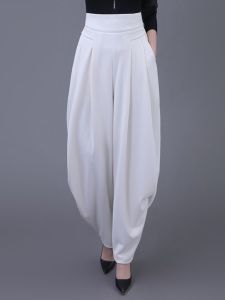 New 2025 Womens plus Size High Waist White Lantern Pants Fashionable Casual Long Trousers Harlan Style In-vogue Commute Wear