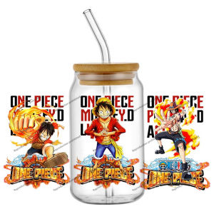 Bandai | Hotsale One Piece Poster Style Anime 16oz UV DTF 3D Transfer Cartoon Sticker Wrap Decals For Glass Can Cup Craft DIY Creative