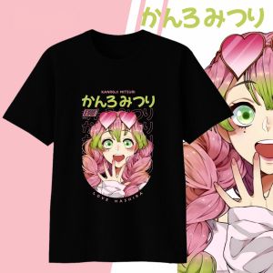 Bandai | Anime Demon Slayer Kanroji Mitsuri Printed Cotton T-shirt Summer Mens and Womens Harajuku Clothing Fashion Casual T-shirt