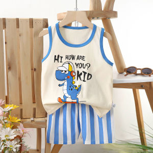 Childrens Vest Suit Pure Cotton Girl Summer Clothing Casual Sports Korean Style Baby Boy Sleeveless Shorts Two-piece Set Thin