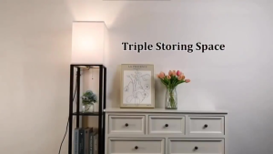 Floor Lamp with Shelves Modern Standing Shelf Lamp with 3 CCT LED Bulb and White Shade
