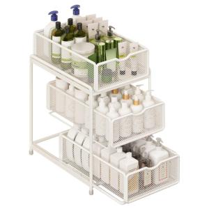 ชั้นวางของแบบเหล็กไนลอนสำหรับตู้เก็บของใต้ท่อระบายน้ำในห้องน้ำแบบมีชั้น ชั้นวางของแบบพับได้ สำหรับใช้ในครัวเรือน