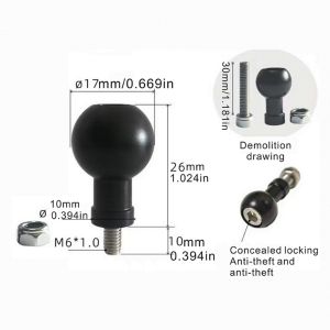Aluminum 17mm/25mm Ball Head Adapter to M6 M8 M10 Bolt for RAM Garmin Mount Motorcycle Phone Holder Car Bracket Camera Stand