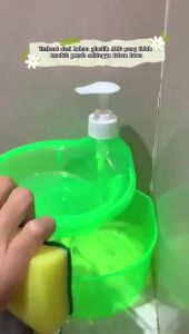 DCH - Tempat Sabun Bulat 1000ml +Spons Cuci Piring (2in1) Dispenser Sabun Cair Botol Soap Pump Wadah