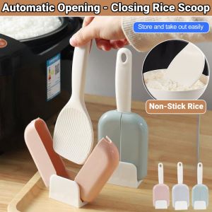 Household Automatic Opening - Closing Dust Cover For Rice Scoop Stand Up Rice Scoop Storage Rack Kitchen Suction Rice Spoon