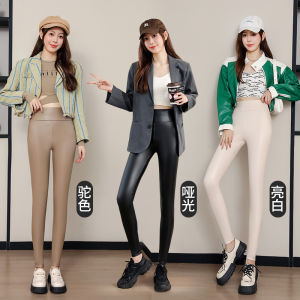 High Waist PU Leather Pants Womens Autumn Winter Thickened Fleece Warm Tightening plus Size Leggings Slimming Effect