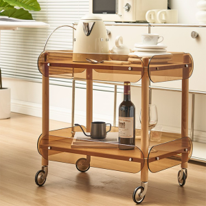 Solid Wood Trolley Movable Household Small Apartment Living Room Glass Dining Car Coffee Table Sofa Side Table Storage Rack Corner Table
