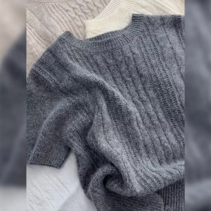 PAIBOLI | Design Large Size Ladies Knitwear Gray Fall New Short Top