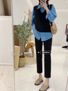 High Waist Straight Leg Suit Pants Womens Casual Black Slimming Nine-Tenths Lengthened Trousers Professional Spring Autumn