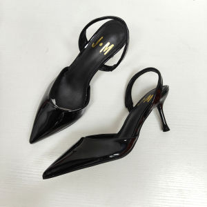 เซ็กซี่ รองเท้าส้นสูง ผู้หญิง เรียบหรู สิทธิบัตรนิ้วเท้าแหลมขนาดใหญ่ หนัง น้ำหนักเบา หัวเข็มขัดด้านหลัง สายคล้อง รองเท้าแตะหัวส้นบาง