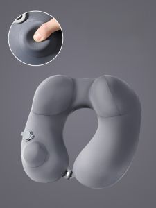 Gối Bơm Hơi Hình Chữ U Di Động Loại Bấm Ice Lụa Gối Cổ Cho Máy Bay Du Lịch Ngồi Lâu Gối Mút