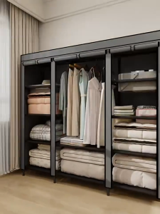 Canvas Clothes Wardrobe Fabric Wardrobe Reinforced Steel Frame Large Capacity Storage Closet for Bedroom Good Quality Dust