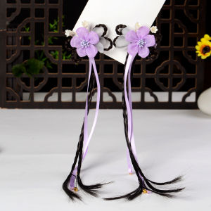 Kids Headdress for Han Chinese Clothing Chinese Ancient Style Flower Barrettes Fairy Tassel Hair Accessories Wig Braid Cute Girl Ribbon Accessories