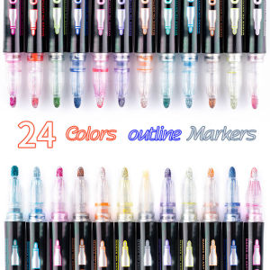 Greeting Card Drawing 12/24 Color Outline Paint Marker Double Line Pen Manual Highlighter DIY Greeting Card Glitter Marker