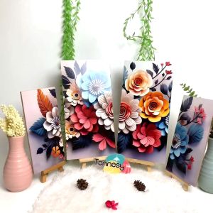 TENNESY Hiasan Dinding Aesthetic 1 Set Bunga 3D Tulip Paper Art 4 Panel Wall Decor Pajangan Kamar