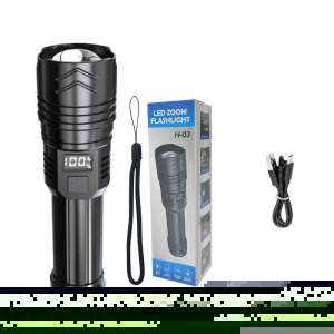 Đèn Pin LED Công Suất Cao 800000LM Với Khả Năng Zoom Thu Phóng Tầm Chiếu Xa 3000m Sạc USB Chống Nước IPX6 Màu Đen Dùng Cho Ngoài Trời