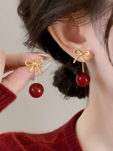 Wearable Two Ways Red Pearl Earrings