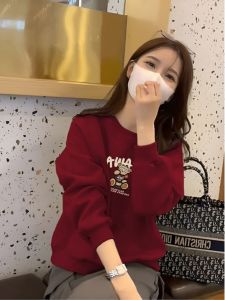 เสื้อฮู้ดผู้หญิงผ้าฝ้ายแท้ ทรงหลวม แขนยาว ปกโปโล แฟชั่นฤดูใบไม้ร่วง/ฤดูหนาว เสื้อชั้นในแบบมีฮู้ด ผ้าฝ้ายผสมโพลีเอสเตอร์