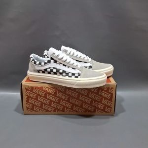 SEPATU VANS21 OLD SKOOL VAULT OG CHECKERBOARD ABU PUTIH KANVAS 36-43