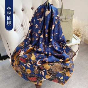 Womens 100% Pure Silk Scarf Shawl Headcover Geometric Pattern Business Casual Style Large Square Fashion Accessory for All Seasons