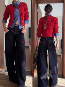 SUHUIQIAN | Red Knitted Cardigan Vintage Elegant Slim Fit Short Top