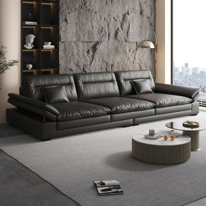Modern Minimalist Italian Style Sofa with Cat Claw Leather And Frosted Fabric Large Seating Living Room Furniture