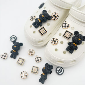 10Pcs/Set Crocs Jibbitz Charms Cartoon Cute 3D Teddy Bear Shoe Flower Decoration Accessories with Detachable Shoe Buckles for Crocs