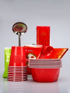 Thickened Hard Red Wedding Celebration Disposable Tableware Set Home Use Banquet Marriage Commercial Use Biodegradable Cutlery