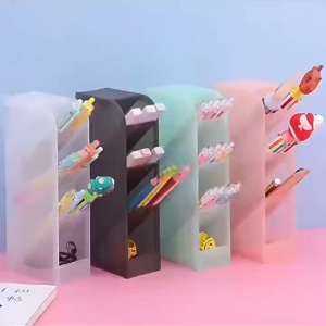 กล่องเก็บเครื่องเขียน กล่องดินสอ ที่ใส่ปากกา 4 ช่อง ที่ใส่ปากกา 3 สี (เลือกได้)